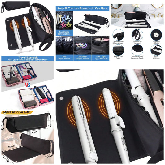 Travel Carrying Organizer Bag For Crimping Hair Tools(Curling Iron, Hair Dryer), Hair Clips, Hair Straightener, Ideal For Home & Travel, Great Gift For Valentine's Day & Mother's Day Makeup Bag Makeup Bags Makeup Organizer Make Up Organizer Makeup Storage