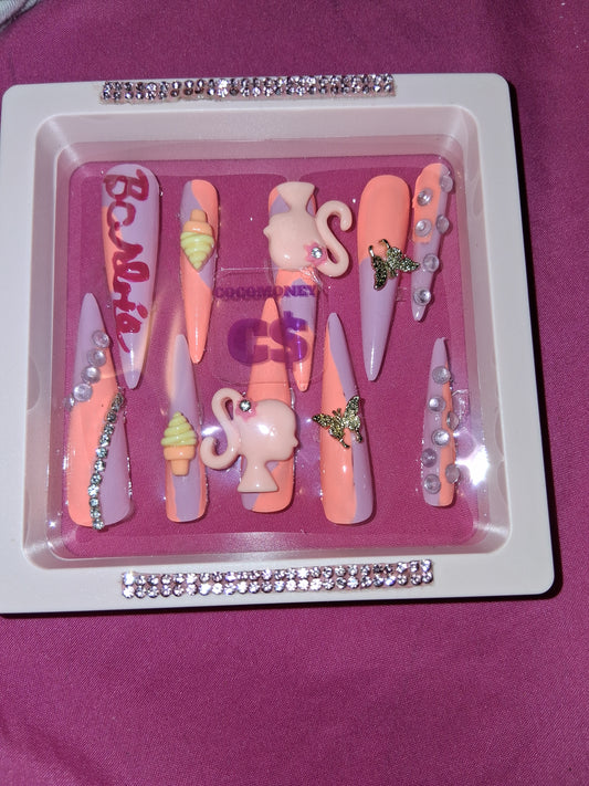 COCOMONEY NAILS CUSTOM 1 OF 1 GLUE ON PRESS ON COMES WITH FREE GIFTS #p46