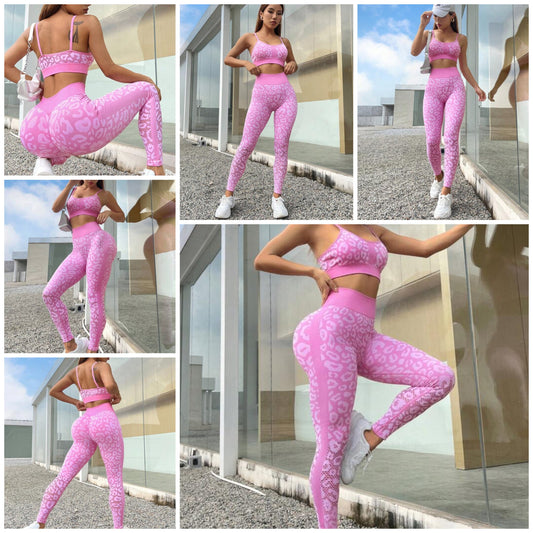 Leopard Print Wide Waistband Sports Set Workout Women Set Women Workout Set Women Leggings Set COCOMONEY