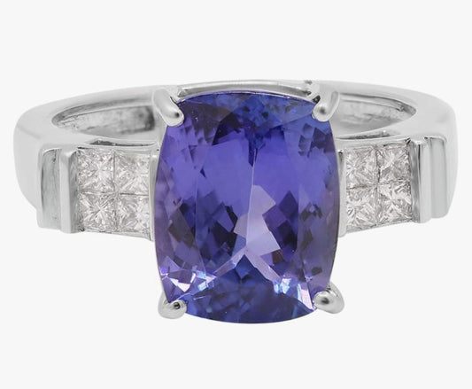 COCOMONEY Blue Cushion Tanzanite Minimalist Gold Ring Solid 14k Stamped White Gold Solitaire Ring Gemstone Diamond Ring Customized Jewelry Gift
