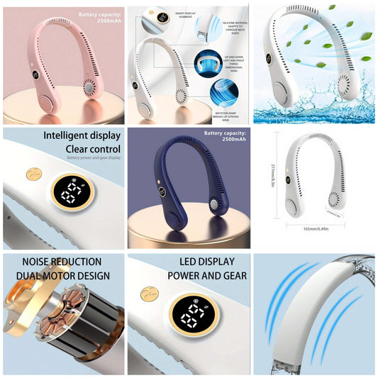 Hanging Neck Fan Usb Portable 5-Speed Adjustable With Digital Display Mini Portable Small Lazy Person Hanging Neck Neck Leafless Rechargeable 360° Adjustable Refrigeration Air Conditioning Outdoor Student Mute Large Wind Fan Cooling Artefact Gift