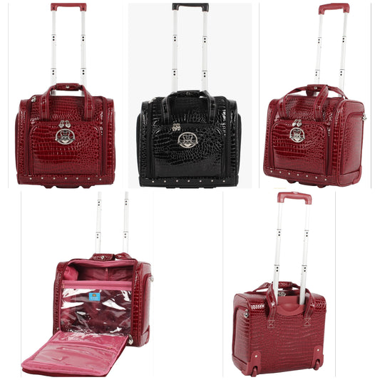 Crocodile PVC Designer Underseat Luggage - 15 Inch Carry On Suitcase- Lightweight Under Seat Bag with 2-Rolling Spinner Wheels