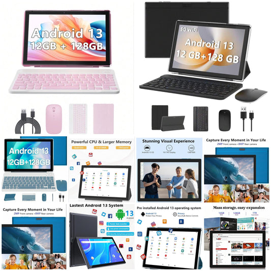 Newest Android 13 Tablet, 10 Inch 12GB RAM+128GB ROM/ 1TB Expand Tablet PC, 2 In 1 Tablets With Keyboard/ Mouce/ Case/ Stylus, Quad-Core 2.0Ghz Processor, 5G WiFi 6 BT 5.0, 1280*800 IPS HD Tablet