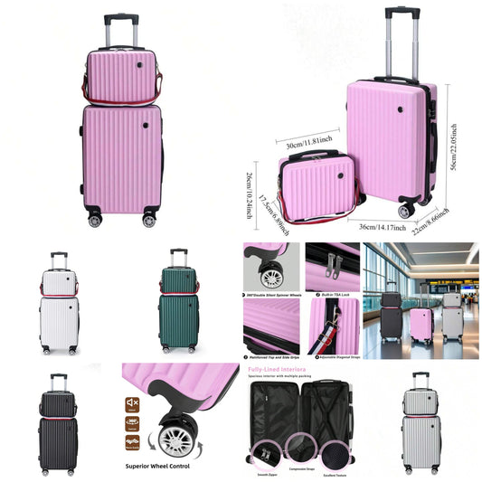 2-Piece Travel Set: A Stylish Makeup Case And Suitcase In 14 Inches And 20 Inches, Equipped With A Combination Lock And Large Capacity, Suitable For Business And Leisure Travel, Unisex, Ideal For Students' Daily Use. COCOMONEY