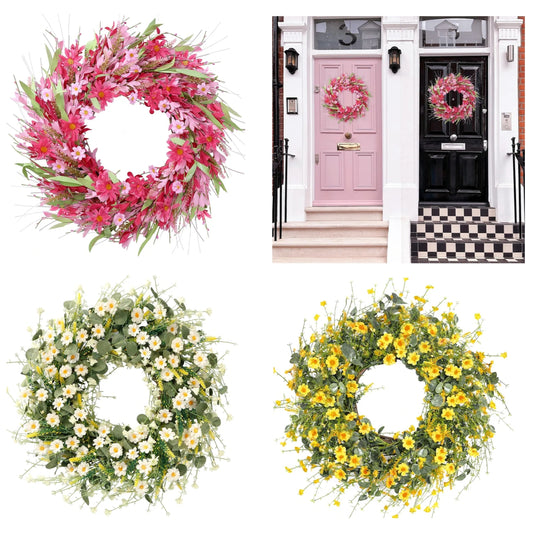 Wreath 24 Inch Spring Summer Wreath Fake Silk Floral Wreath with Green Eucalyptus Leaves and Lavender for Front Door Window Wall Wedding Farmhouse Festival Decor 1 piece