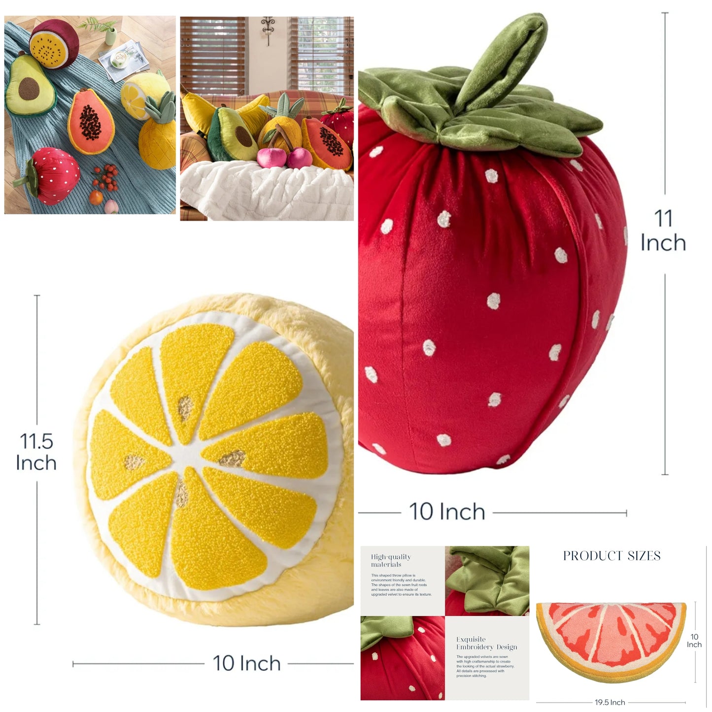 Fruit Shaped Pillows Series Strawberry Shaped Throw Pillow, Fun Home Decor of Fruit Themed Shaped Cushions, Decorative Shaped Pillow for Couch Bed and Chair,