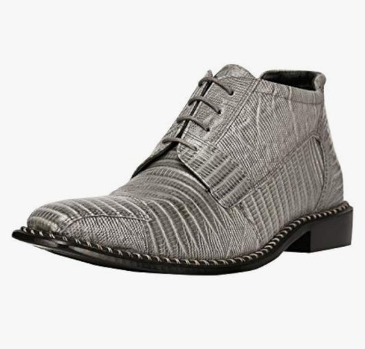 Mens Ankle High Top Lizard Print Lace Up Genuine Leather Dress Shoes
