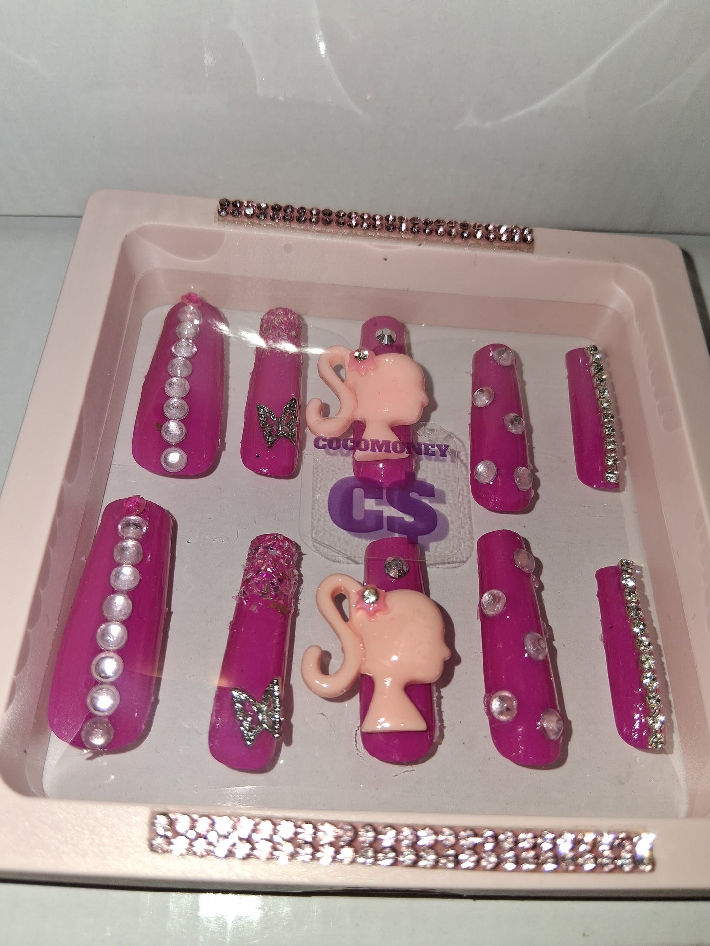 COCOMONEY NAILS CUSTOM 1 OF 1 GLUE ON PRESS ON COMES WITH FREE GIFTS #o57