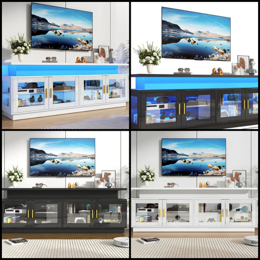 High Gloss TV Stand with Power Outlet and LED Light for TVs up to 80"