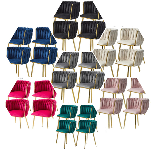 Velvet Dining Chairs Set of 2 Modern with Golden Metal Legs, Woven Upholstered for Dining Room, Kitchen, Vanity, Living Room