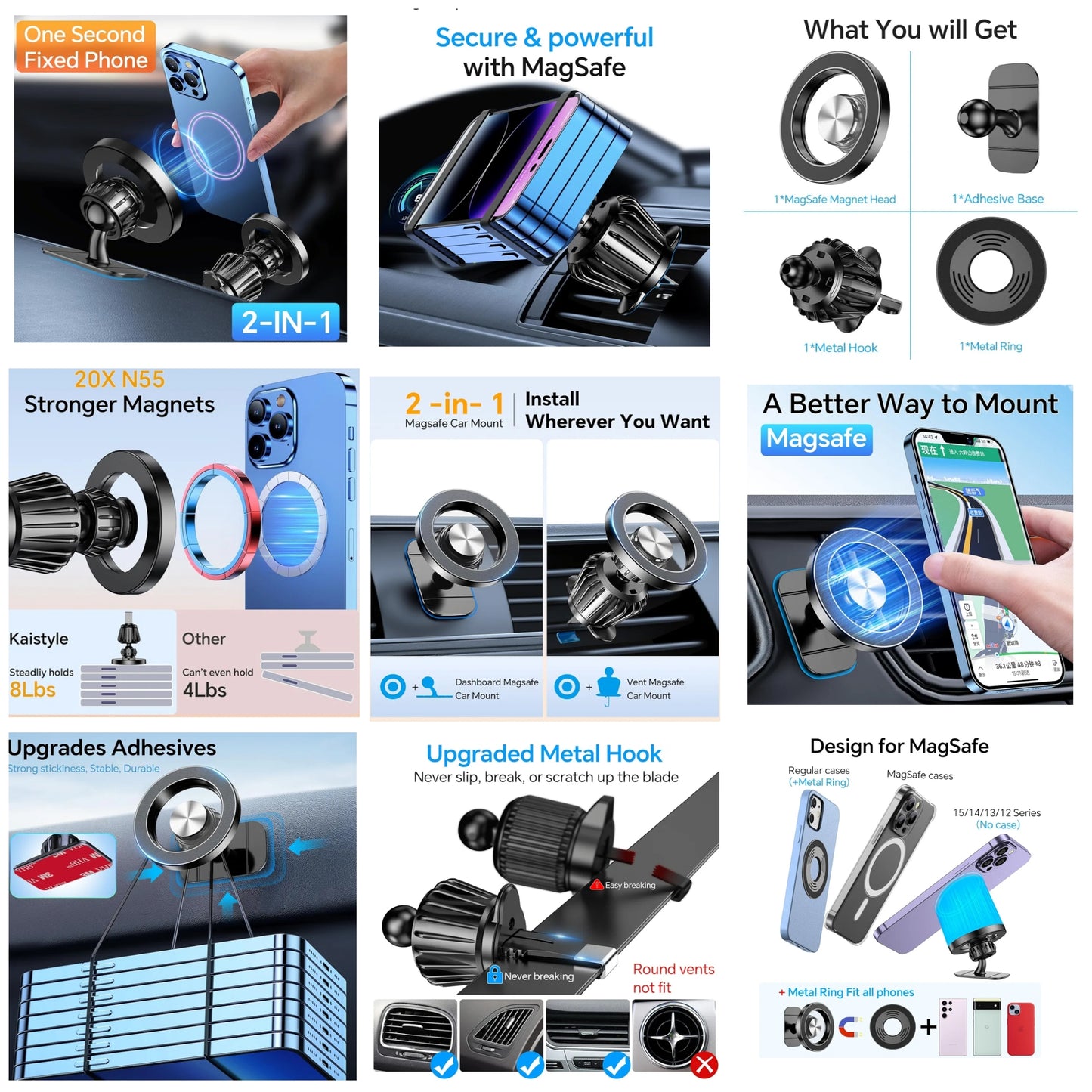 Magnetic Phone Holder for Car Phone Holder Mount Dash【360°】Cell Phone Holders for Your Car Accessories for Women Men iPhone 16 Pro Max 15 14 13 12 Plus