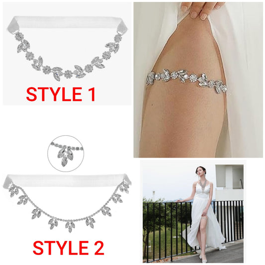 Wedding Bridal Garter Diamond-Cut Thigh Chain Gemstone Cluster Leg Chain Stretchy Thigh Belt for Women Girls