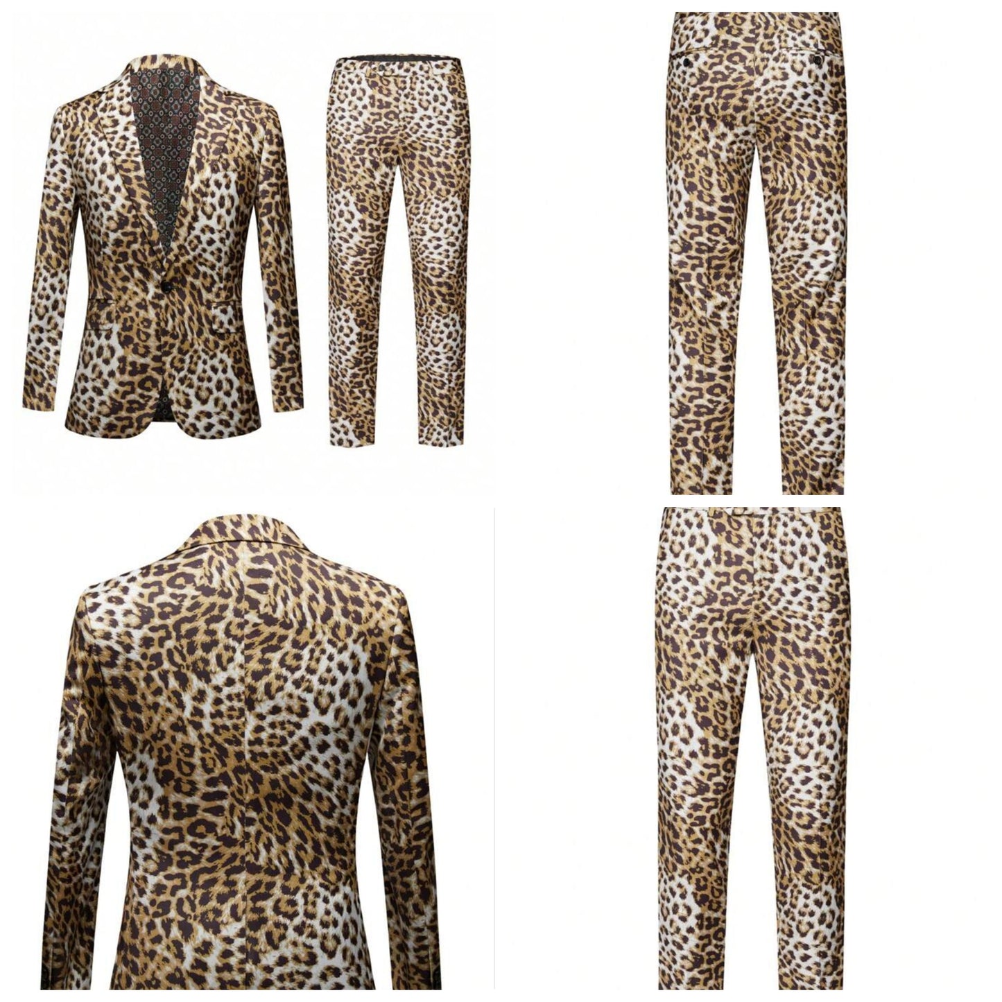Mens 2 Piece Suit Tuxedo Slim Fit Notched Lapel Stylish Blazer Leopard Print Sports Coat Stylish Dress Jacket Pants Set For Parties COCOMONEY