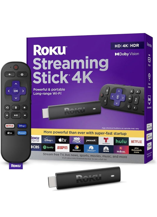 Roku Streaming Stick 4K | Portable Roku Streaming Device 4K/HDR/Dolby Vision, Roku Voice Remote, Free & Live TV