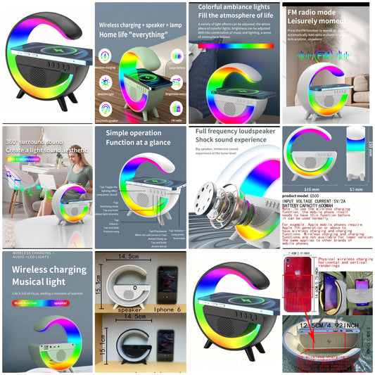 3-In-1 Wireless Charger, Atmosphere Lamp & Bluetooth Speaker - Bluetooth Speaker With Multiple LED RGB Ambient Lighting Modes, Support TF Card, U Disk, Radio