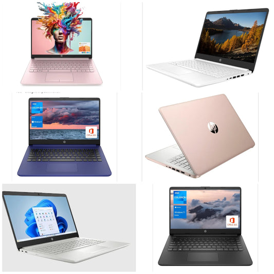 HP Portable Laptop, Student and Business, 14" HD Display, Intel Quad-Core N4120, 16GB DDR4 RAM, 64GB eMMC, 1 Year Office 365, Webcam, SD Card Reader, HDMI, Wi-Fi, Windows 11 Home, White, KKE Mousepad