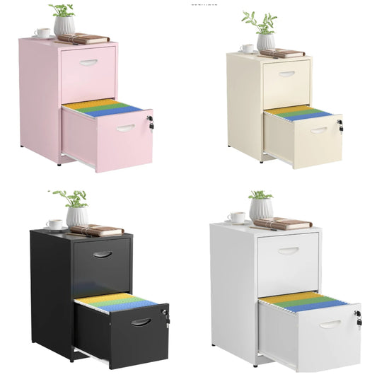 2 Drawer File Cabinet with Lock,White Metal Office Drawers Filing Cabinets for Home Office, Two Drawer Under Desk File Cabinet for Hanging Letter,Easy Assemble