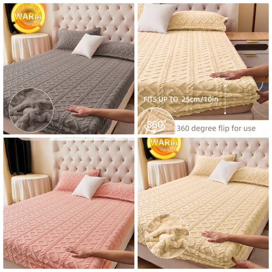 1pc Velvet Bed Sheets, Bedding, Fitted Sheet, Mattress Cover, Skin-Friendly Bed Cover, Soft Warm And Comfortable Bedding For Bedroom, Thickened Autumn And Winter Fleece Bedding, Solid Fuzzy Fitted Sheet King Queen Full Twin Size Bed Sheet, Dust Cover, Bed