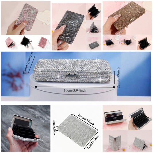 1/2pcs Pink Series Credit Card Case, Metal Anti-Magnetic Accordion Card Holder, Card Slots Name Card Holder, Driver's License Sleeve, Bank Card Document Organizer Case, Ceramic Rhinestone, High-End Multi-Faceted Glass Rhinestone, Cocomoney Aluminum Alloy