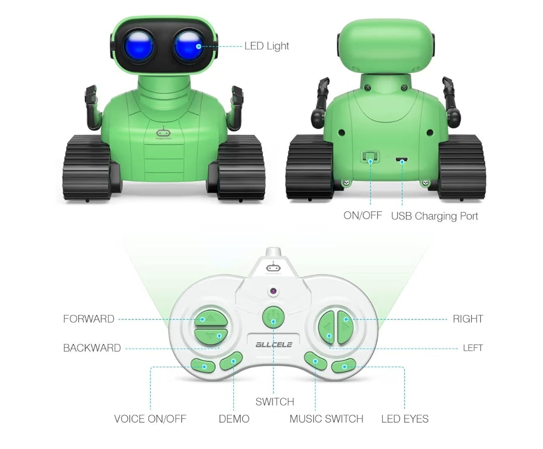 Robot Toy, Rechargeable RC Robot for Kids, Remote Control Toy with Music and LED Eyes, Gift for Children Age 3 Years and Up