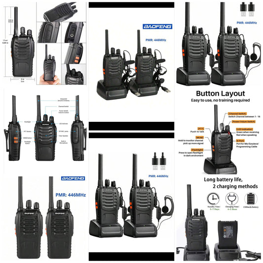 2pcs Baofeng TH-888S Walkie Talkie, Long Range Professional Commercial & Personal Grade High Power Handheld Radio For Outdoor Use