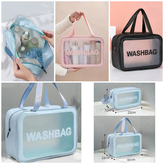 Large Capacity Translucent Pink Cosmetic Bag With Letter Print, PortableLarge Capacity Translucent Pink Cosmetic Bag With Letter Print, Portable
