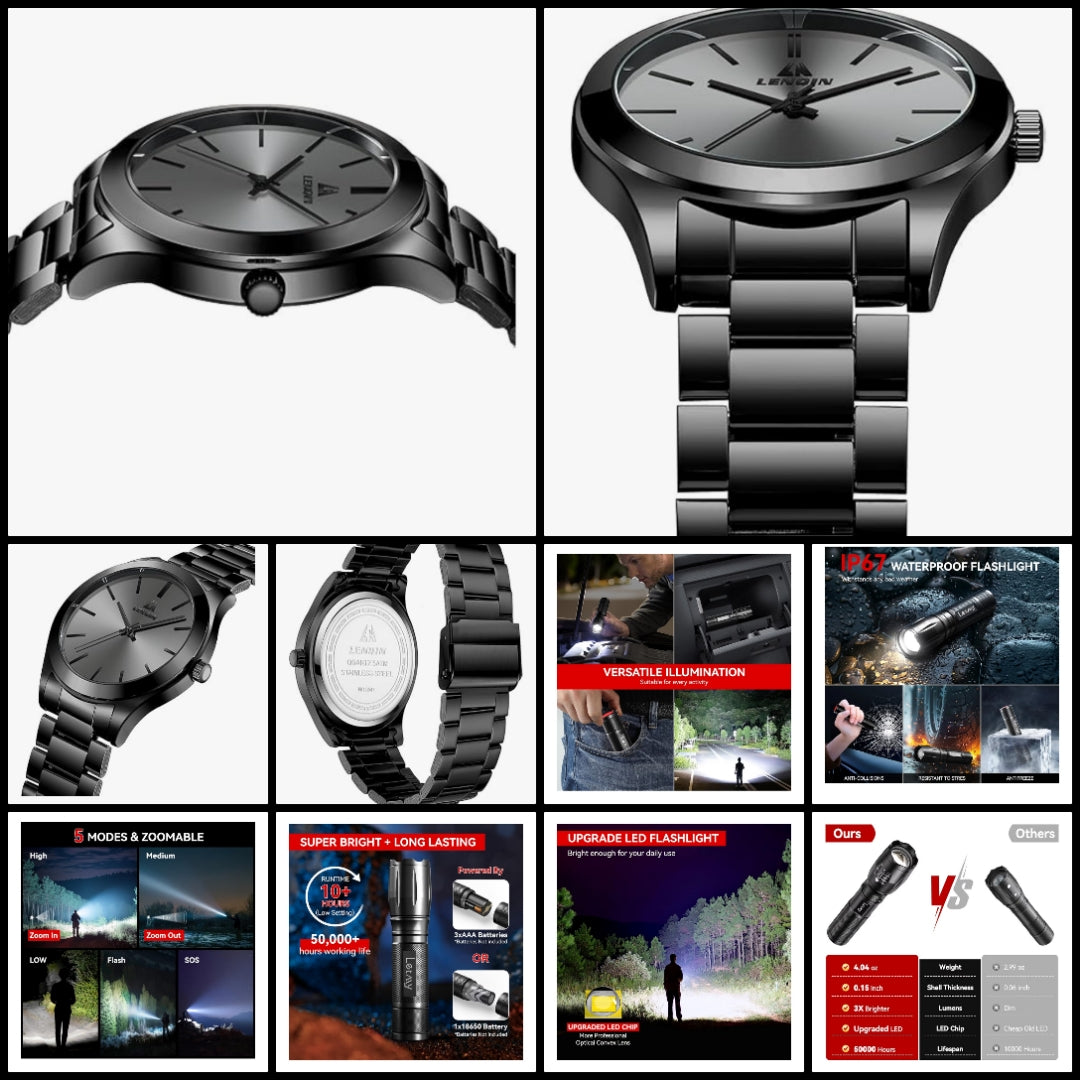 10 Piece gift set for Men for christmas or birthday comes with black wood box, exceptional pieces he will like