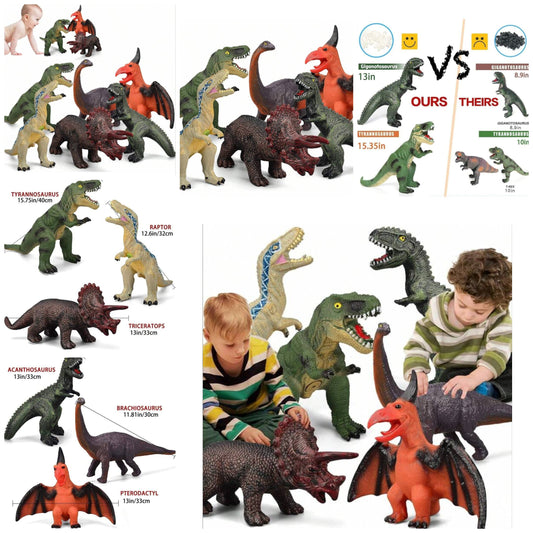 6 Piece Jumbo Dinosaur Toys For Kids And Toddlers, Dinosaur Toys For Kids 3 and up Large Soft Dinosaur Toys For Dinosaur Lovers - Perfect Dinosaur Party Favors, Birthday Gifts rubber