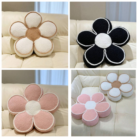 1pc Flower Shaped Plush 3d Flower Embellished Pillow With Filling 16×16inches