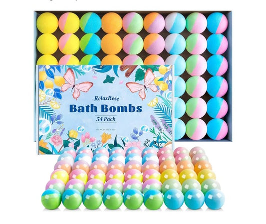Bath Bombs Gift Set, 54 Pack Handmade Shower Bombs with 11 Delightful Scents, Long-Lasting Fizzy Bubbles & Colorful Magic, 7-Minute Dissolve for Relaxation, Ideal