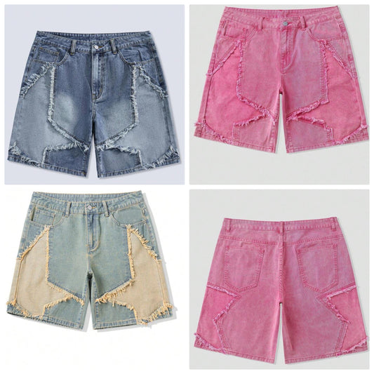 Loose Fit Men's Cotton Ladder Distressed Denim Shorts COCOMONEY