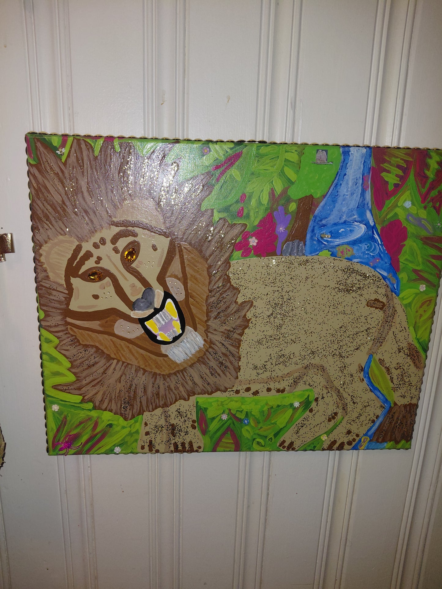 COCOMONEY ART King Of The Jungle 1 of 1 custom acrylic painting on canvas 14×18 inches