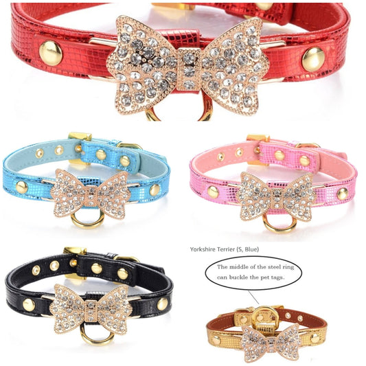 Gold Bling Diamond Giltter Leather Fashion Collar with Ring for Tags for Small Dogs,Cat,Puppy and Kitty Walking Travel Party Gifts Tedd, Poodle Dog,Bulldog and Yorkshire Terrier (Small
