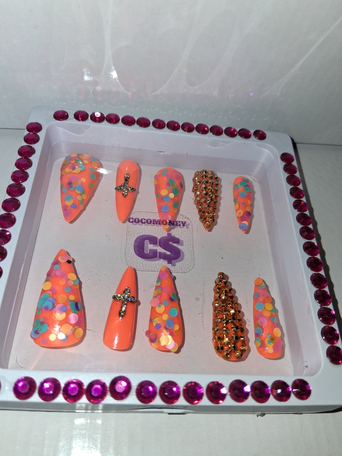 COCOMONEY NAILS CUSTOM 1 OF 1 GLUE ON PRESS ON COMES WITH FREE GIFTS #o62