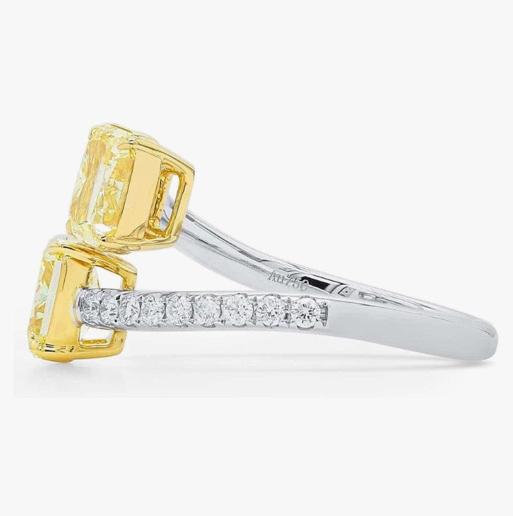 COCOMONEY GIA Certified 2.05 Carat Radiant Fancy Light Yellow Color Diamond Set In 18k White & Yellow Gold Ring (FANCY LIGHT YELLOW-VS-SI) Adjustable and Resizable