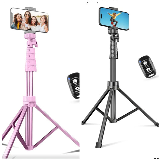 62" Phone Tripod & Selfie Stick, Extendable Cell Phone Tripod Stand with Wireless Remote and Phone Holder, Compatible with ip Android Phone, Camera