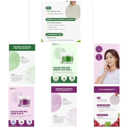 3 pack Bio-Peel Gauze Peeling Pad Collection - Exfoliating & Cleansing Peeling Pad with PHA - Korean Skin Care