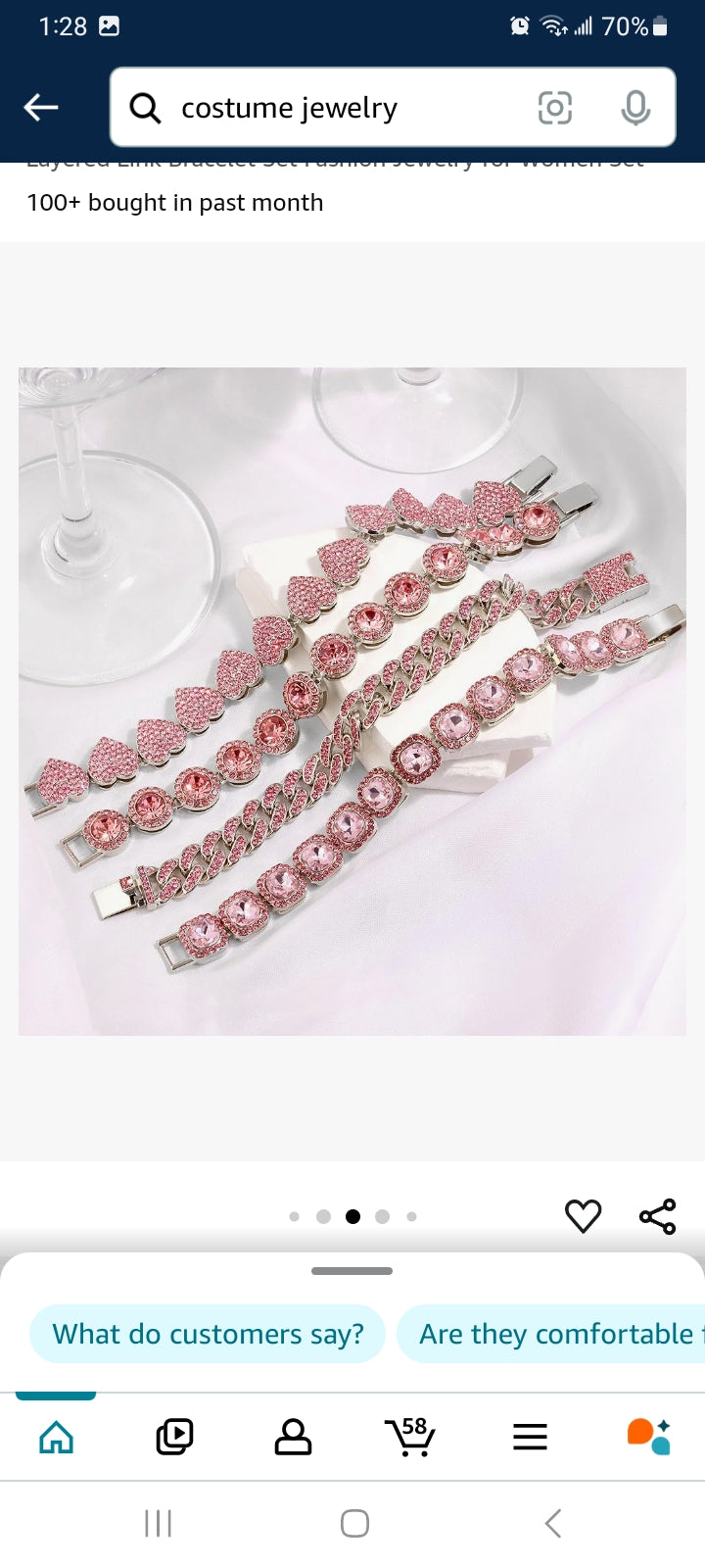 4PCS Gold Bracelets for Women Silver Clustered Tennis Bracelet for Women Heart Round Diamond Cuban Bracelet Layered Link Bracelet Set Fashion Jewelry for Women Set