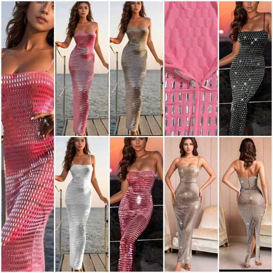 Shiny Rhinestone Decorated Spaghetti Strap Party Evening White Dress, Fashion Celebrity Party Prom Gown Wedding COCOMONEY