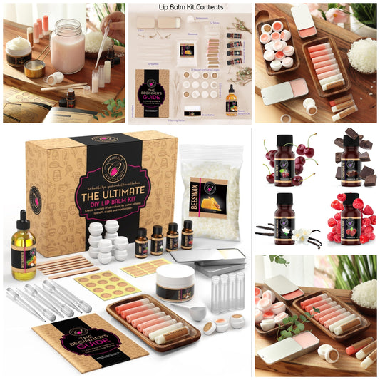 Lip Balm Making Kit - DIY Lip Gloss Kit with Natural Beeswax Base, Shea Butter, Sweet Almond Oil, Essential Oils, Tubes, Jars & More Craft Kit For Adults