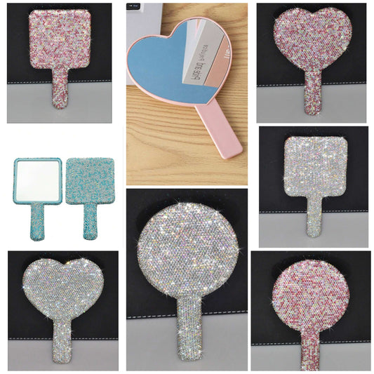 1pc Portable Crystal Rhinestone Handheld Mirror, Rhinestone-Encrusted ABS Beauty Handle Makeup Mirror, Bling Bling Princess Mirror For Makeup Touch-Up Best Gifts Birthday