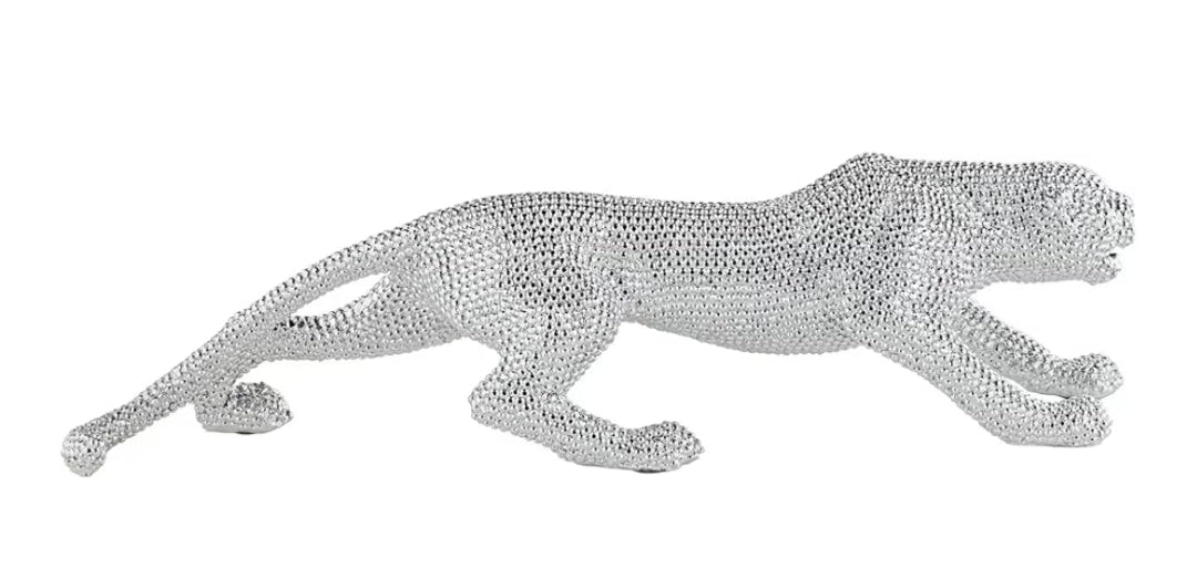 23 1/2" Wide Electroplated Silver Leopard Sculpture
