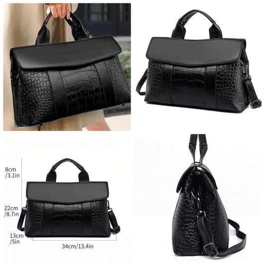 Black Crocodile Pattern Cocomoney Business Elegant Women's Handbag