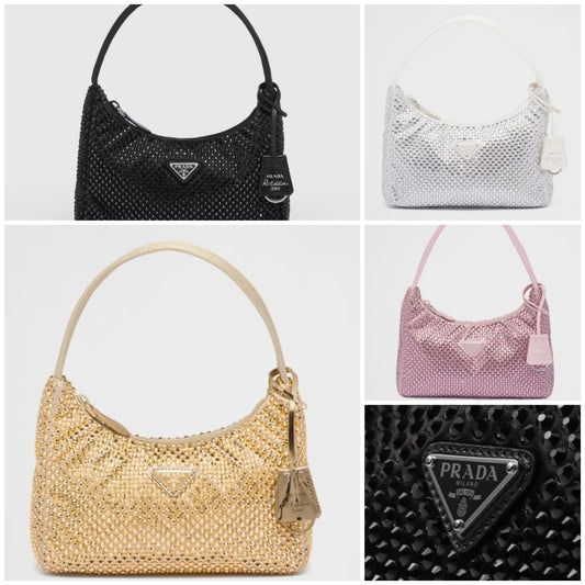 Prada Re-Edition Satin mini-bag with crystals