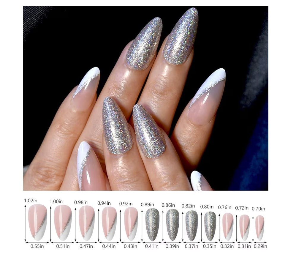 French Tip Press on Nails Packs, Medium Almond Fake Nails Kit, Glue on Nails Set, False Nails with Design, Stick On Nails for Women, Nails Press ons 5 Packs (120 Pcs)