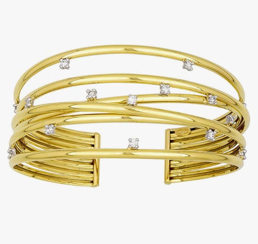 COCOMONEY 0.75 Ct Diamonds 18k Yellow Gold High Polish 31mm Criss-Cross Cuff Bangle Bracelet - Modern Glamour