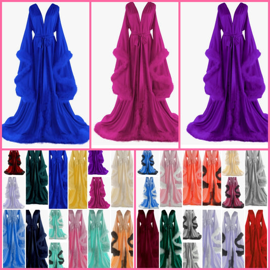 Silk Feather Bridal Robes Old Hollywood Maternity Photoshoot Nightgown Silk Bathrobe Long Lingerie Cocomoney