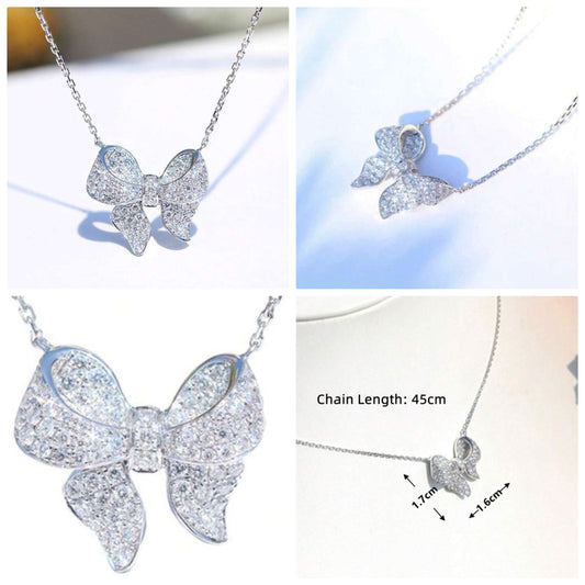 1pc Glamorous Cubic Zirconia Bow Pendant Necklace COCOMONEY For Anyone For Valentine's Day Gift,Mom,Mother,Mother's Day,Gift