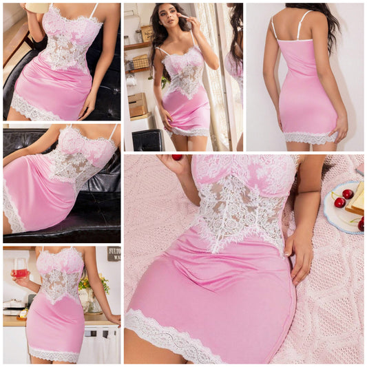Women's Sexy White Lace Splice Nightgown