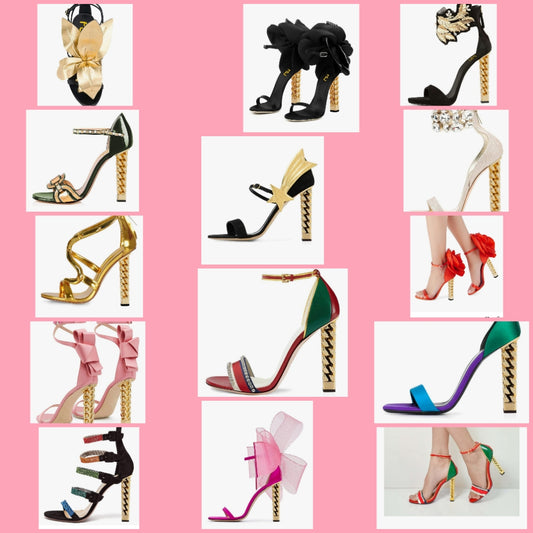 Gold Metal Chain Chunky High Heels Ankle Strap Sandals Open Toe Fashion Summer Dressy Shoes Size 4-15 US
